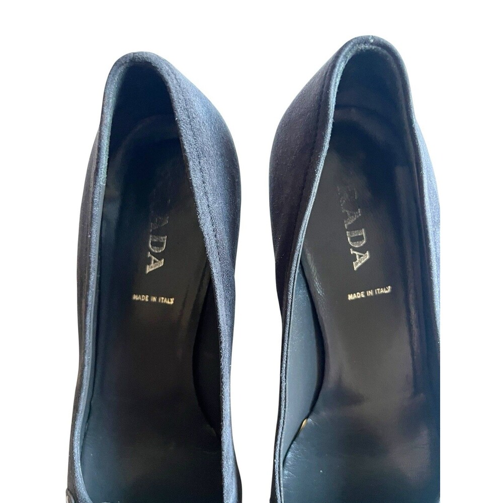 Prada Gray Suede Kitten Heel Pumps Horsebit Pointed Toe Italy EU 36.5 US 6.5 - Picture 8 of 12